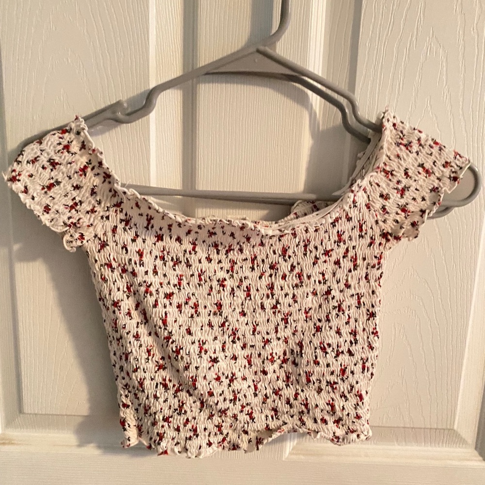 garage off shoulder crop top